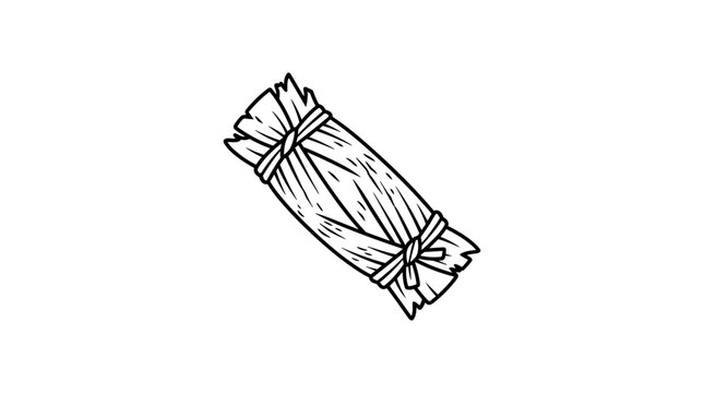 Hand drawn illustration of a tamale wrapped in corn husk.