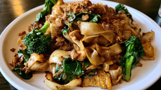fire-kissed pad see ew with chinese broccoli