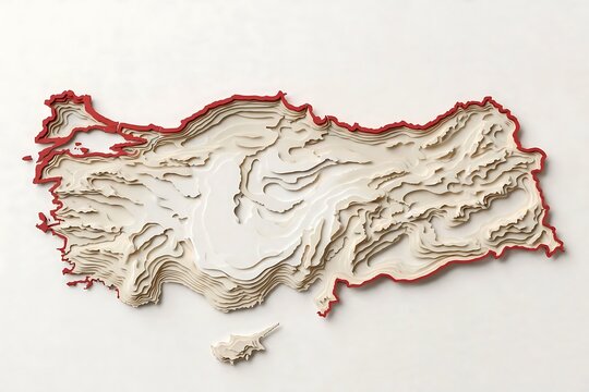 Topographic Map of Turkey with Red Border.