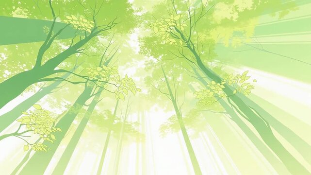 新緑の森の木々と木漏れ日のアニメーション背景