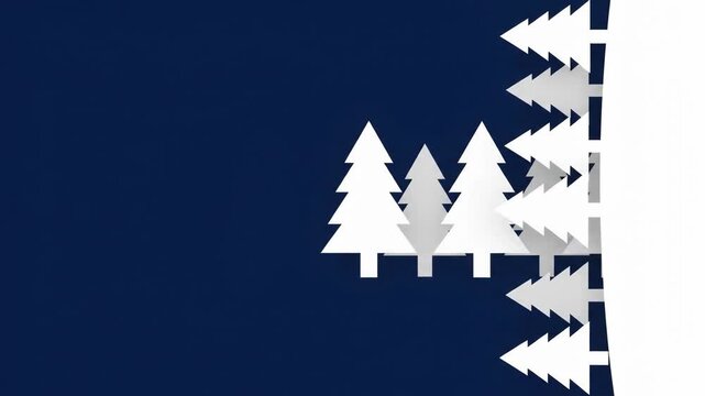 White Papercut Style Pine Tree Silhouettes Slide Into View Against A Navy Blue Background
