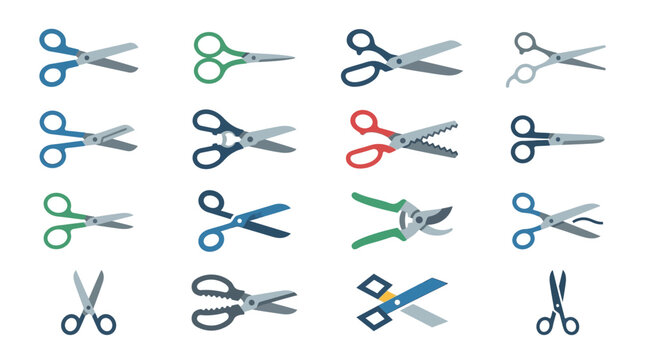 Minimalist scissor icon set for tailoring and craft design projects.
