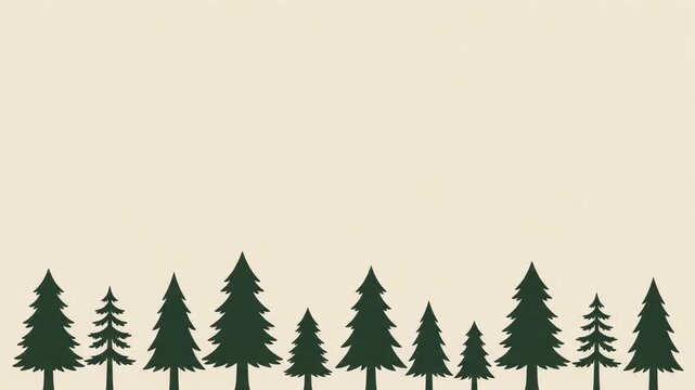 Dark Green Pine Tree Silhouettes Appear Along The Bottom Edge Of A Cream Background