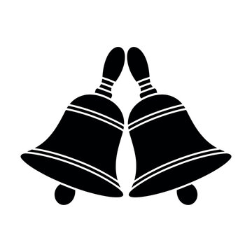 Black silhouette of two handbells for school and festive celebrations on a white background
