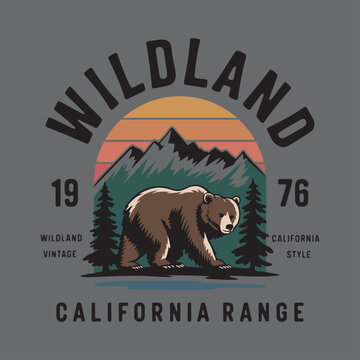 Wildland California Range Vintage Bear and Mountain Outdoor Poster