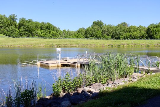 A side view of the metal bridge in the park.