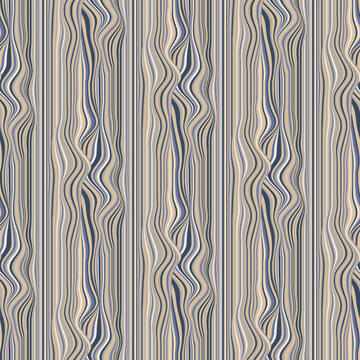 Blue and Beige Wavy Stripe Seamless Pattern. Flowing vertical lines and undulating curves in a classic muted palette. Abstract vector illustration for wallpaper, textiles and wrapping paper.