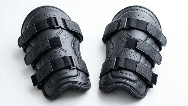 Black protective knee pads with adjustable straps