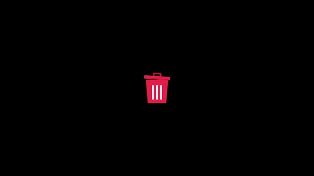 Red trash bin icons floating on solid black background