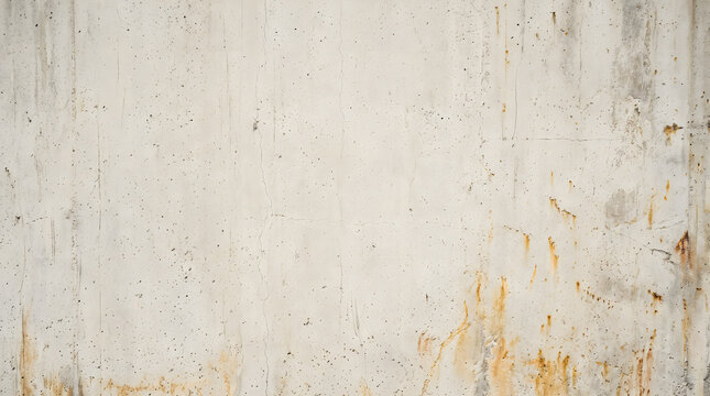 Weathered light grey industrial grunge texture with dripping orange rust stains and scratched surface