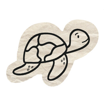 Cute Hand Drawn Black and White Turtle Doodle Sticker. Ideal for Journaling, Scrapbook, Decoration, Craft or Creative Project.