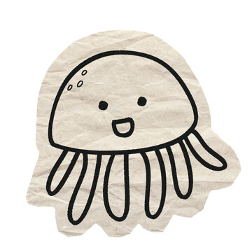 Cute Hand Drawn Jellyfish Doodle on Textured Paper. Ideal for Journaling, Scrapbook, Decoration, Craft or Creative Project.