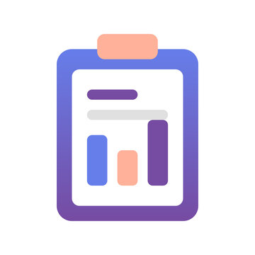 Clipboard document icon with bar charts for project management and data reporting