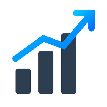 Business growth dark blue bar chart with rising arrow symbol icon concept