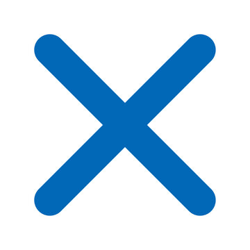 Blue cross mark icon, wrong answer symbol, simple flat vector illustration