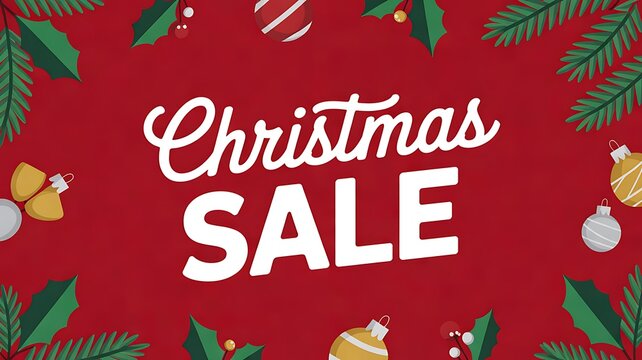 Golden christmas sale 5 percent off with festive decorations ornaments confetti and ribbons on a red background 