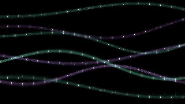 Abstract digital data streams flowing smoothly in dark background with subtle colorful lights for technology concept