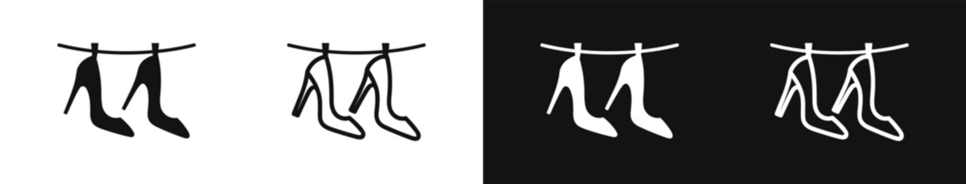 High heels shoes hanging on clothesline vector icon set