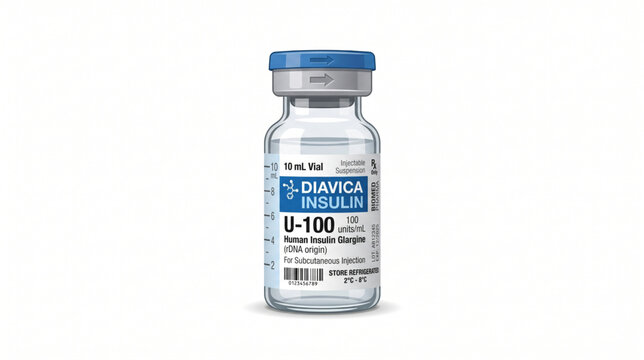 Diavica human insulin glargine U-100 vial vector illustration