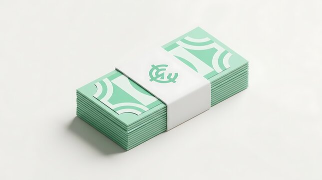 Paper currency neatly wrapped with a white band rests on a bright surface.