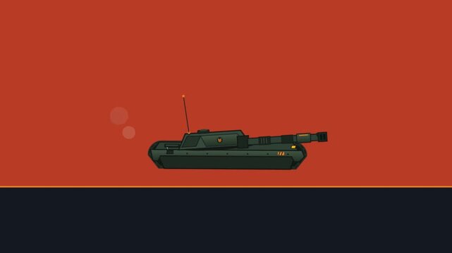 Minimalist flat vector illustration of a military combat tank on a red background.
