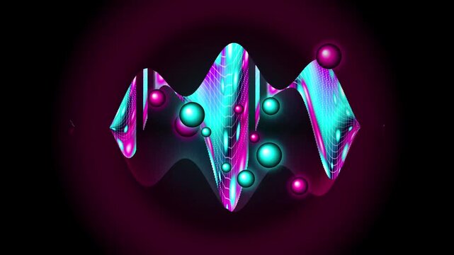 Abstract Digital Sound Waves with Glowing Particles in Neon Light