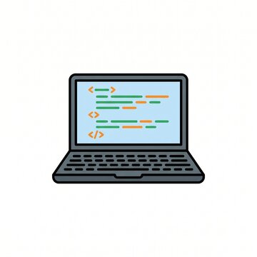 Laptop computer icon with programming code on screen for software