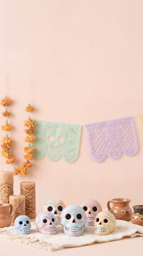 D&Atilde;&shy;a de muertos craft illustration in modern commercial stock setting