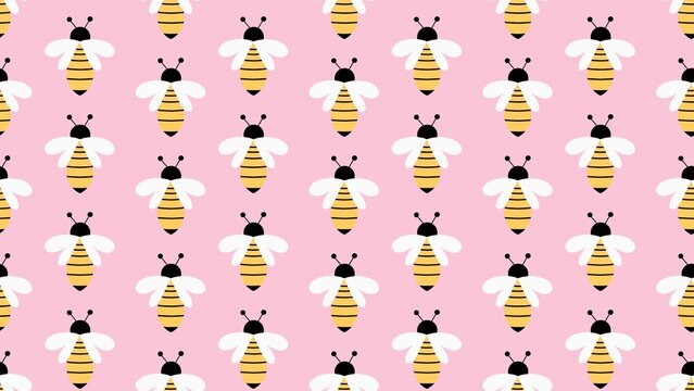 Cute Bumblebee Seamless Vector Pattern on Pink Background