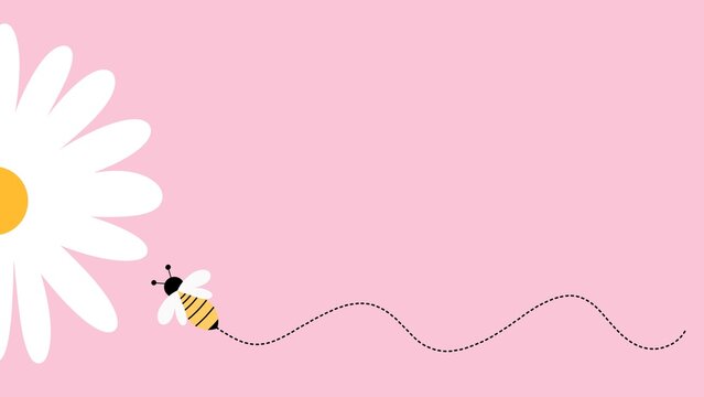 Cute Bee Flying to White Daisy Flower Vector Illustration