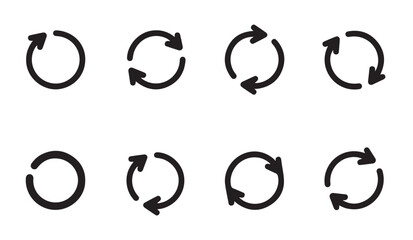 Fototapeta premium Collection of black refresh and rotation circular arrow icons for software navigation and user experience.
