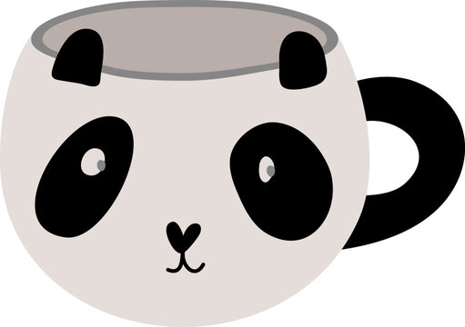Bear Panda character mug vector illustration for kids cute brown animal face on coffee cup artwork charming tableware design