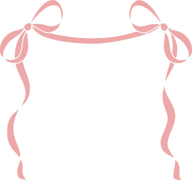 Pink isolated vector ribbon bow illustration forming decorative frame for celebrations gifts and invitations providing space for text