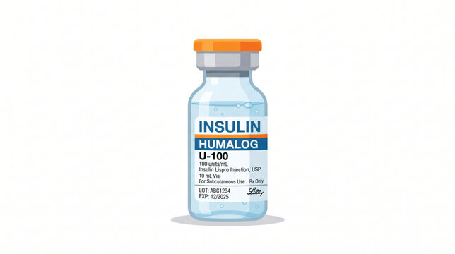 Humalog insulin lispro injection U-100 glass vial vector illustration with orange cap