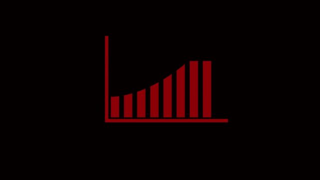 Motion animated footage of statistics bar growth with upward arrow - finance bar graph rising up,  positive increase chart, arrows axis, and business success animation. red color icon 4k.video