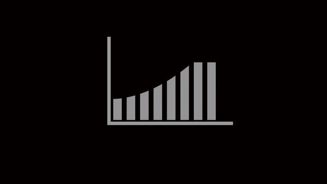 Motion animated footage of statistics bar growth with upward arrow -   positive increase chart, arrows axis, and business success animation. white icon, 