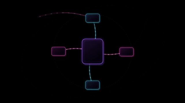Blank radial orbit diagram animation with glowing network nodes
