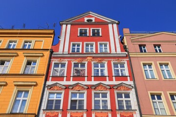 Fototapeta premium Wroclaw city landmarks - architecture of Rynek square in the Old Town. Wroclaw, Poland.