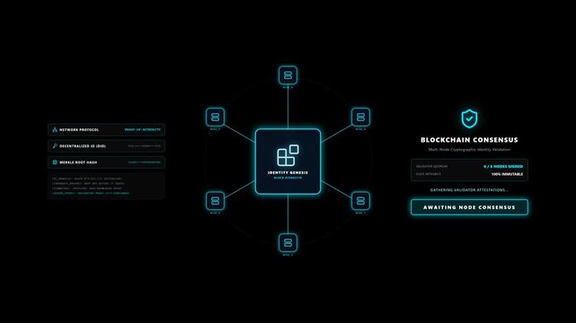 Blockchain consensus animation validating decentralized identity