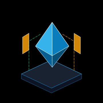Abstract geometric quantum core with data streams and digital vault concept