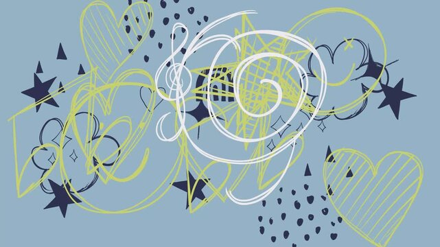 An abstract and beautiful animated video of doodles with a blue background