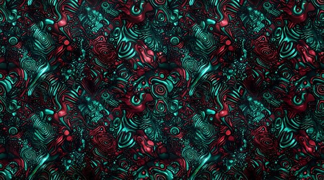 Abstract futuristic cybernetic organic texture pattern background with glowing cyan and dark red metallic shapes and futuristic sci fi aesthetic design