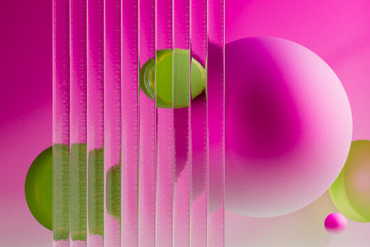 Pink Sphere and Green Forms Through Glass