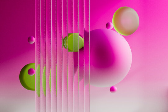 Floating Spheres and Pink Abstract Glass Geometry