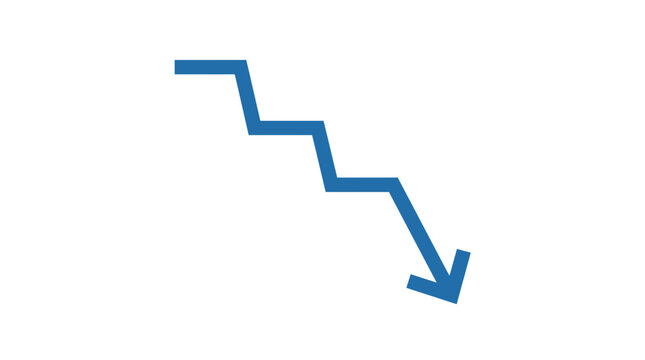 Blue zigzag arrow pointing downwards representing economic recession and financial loss