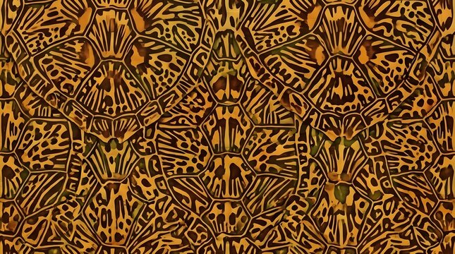 seamless pattern turtle shell leopard skin animal print texture brown yellow repeating motif exotic leather fashion background