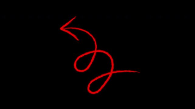 Red hand drawn curly arrow pointing up and left animation