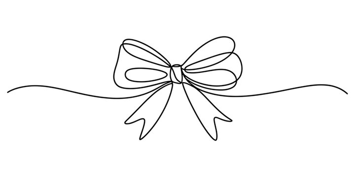 Continuous single line drawing of a decorative gift ribbon bow for holidays and events
