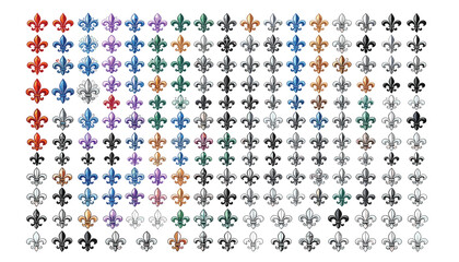 Mega vector pack of classic fleur de lis heraldic symbols featuring diverse colorful metallic and clean line art icon styles © Nasim