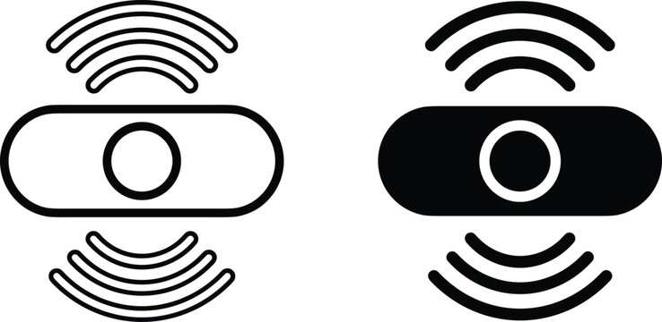Set of wireless communication icons featuring signal transmission symbols and buttons